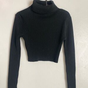 Black Ribbed Turtleneck Sweater